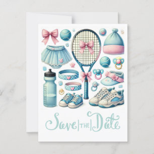 Postal Tennis Baby Shower para Baby Boy con temática azul