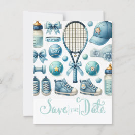 Postal Tennis Baby Shower para Baby Boy con temática azul
