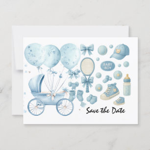 Postal Tennis Baby Shower para Baby Boy con temática azul