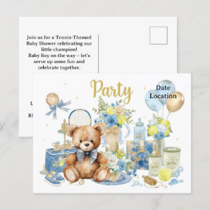 Postal Tennis Baby Shower para Baby Boy con temática azul