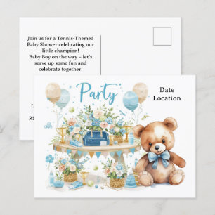 Postal Tennis Baby Shower para Baby Boy con temática azul