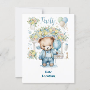 Postal Tennis Baby Shower para Baby Boy con temática azul
