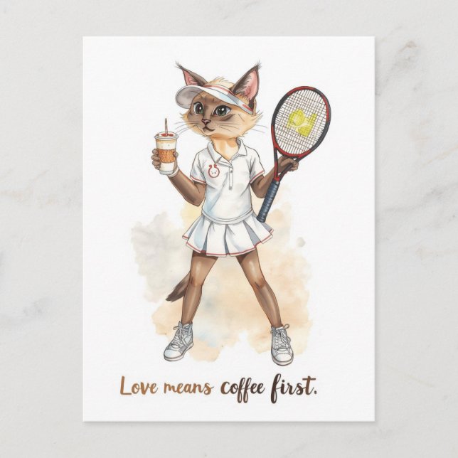 Postal Tennis Divertido decir amor significa café primero (Anverso)