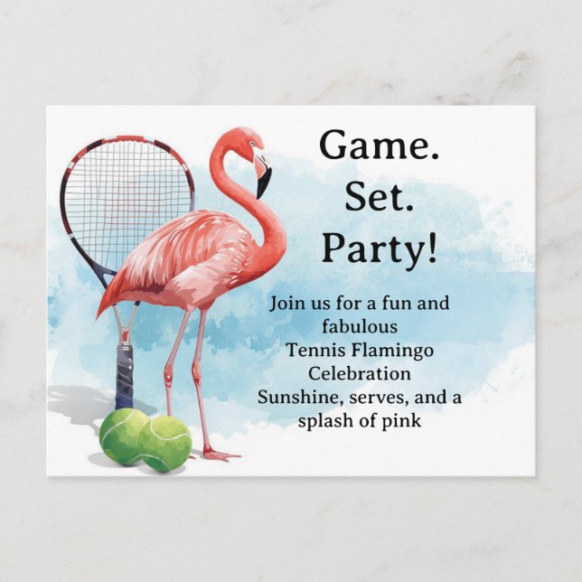 Postal Tennis  Flamingo  with racket and ball invitation  (Anverso)