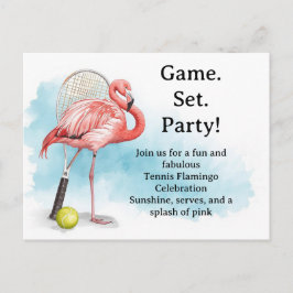Postal Tennis  Flamingo  with racket and ball invitation 