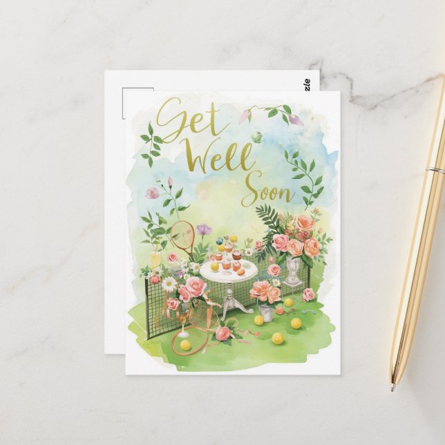 Postal Tennis Get Well Soon  (Anverso/Reverso In Situ)