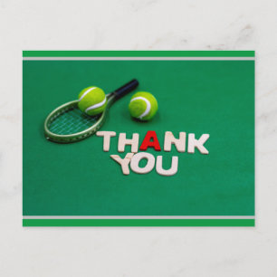 Postal Tennis gracias con raqueta y pelota en verde