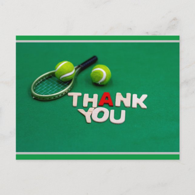 Postal Tennis gracias con raqueta y pelota en verde (Anverso)