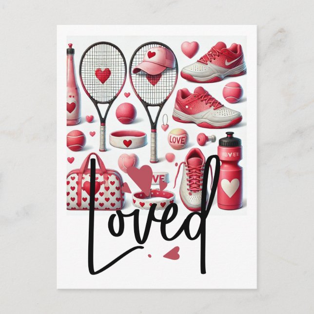 Postal Tennis Love themed in red and white with heart  (Anverso)