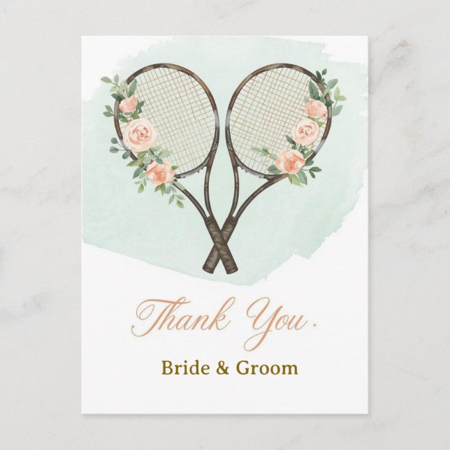 Postal Tennis Wedding Thank You Card  (Anverso)