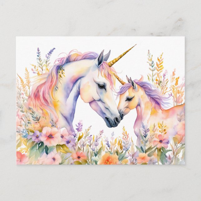 Postal Tensión De Las Acuarelas Boho Unicornio Y Bebé En  (Anverso)