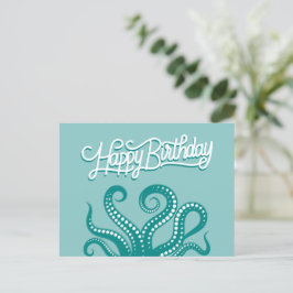 Postal Tentáculos de Pulpo Salvaje Verde Feliz Cumpleaños