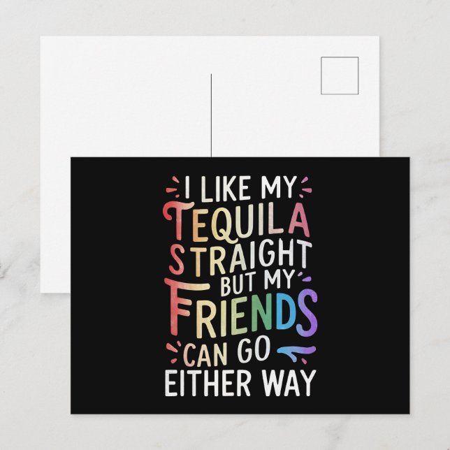Postal Tequila Amigos Heteros Van De Cualquier Manera Div (Anverso / Reverso)