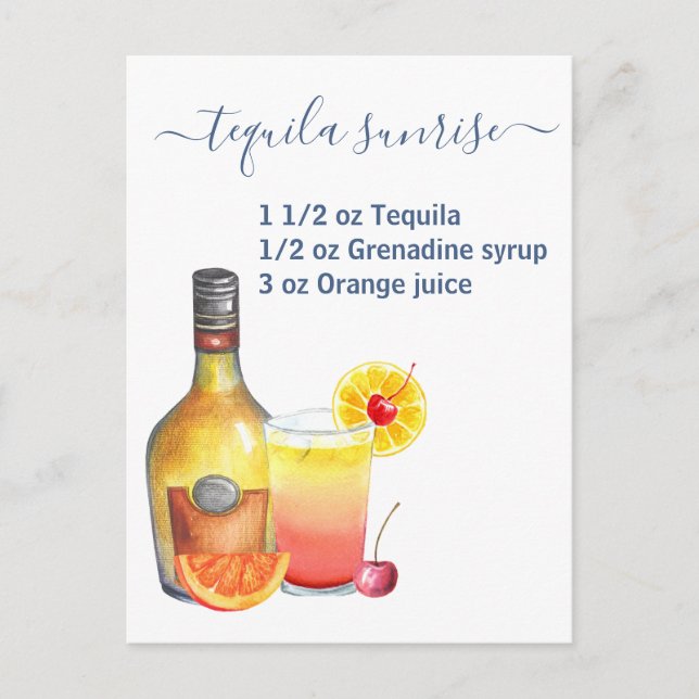 Postal Tequila Sunrise Receta Acuarela (Anverso)