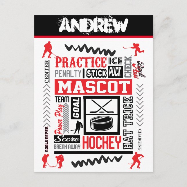 Postal Terminología de hockey masculino personalizada (Anverso)