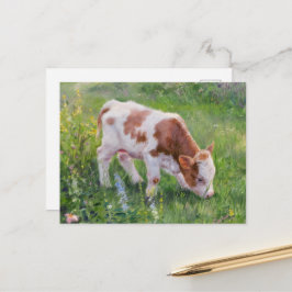 Postal Ternera linda en campo de flores, estilo Claude Mo