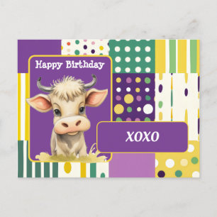 Postal Ternera XOXO Feliz Cumpleaños