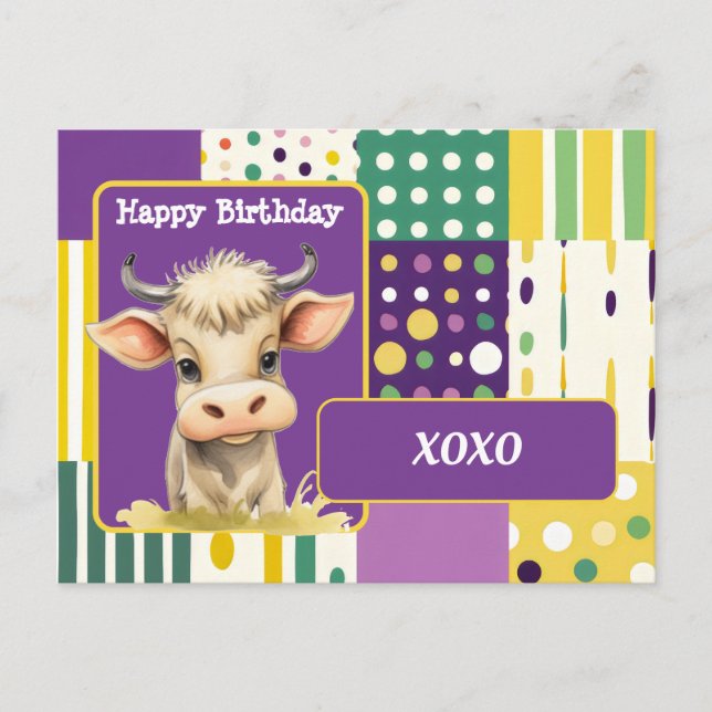 Postal Ternera XOXO Feliz Cumpleaños (Anverso)