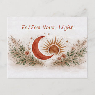 Postal Terracota Boho Sol Luna Botánico Acolorado al Agua