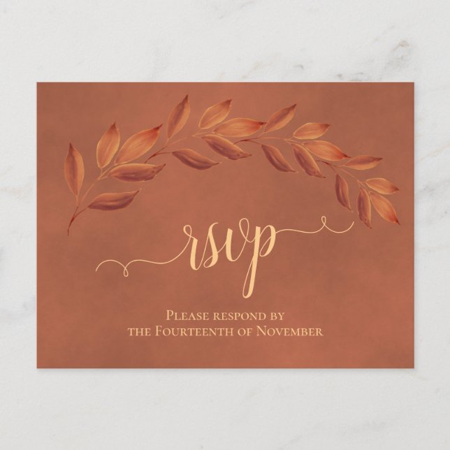 Postal Terracota rústica deja elegante boda RSVP (Anverso)