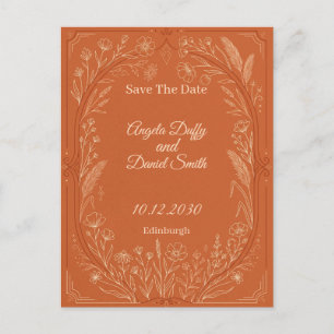Postal Terracotta Arte de Línea Floral Save the Date