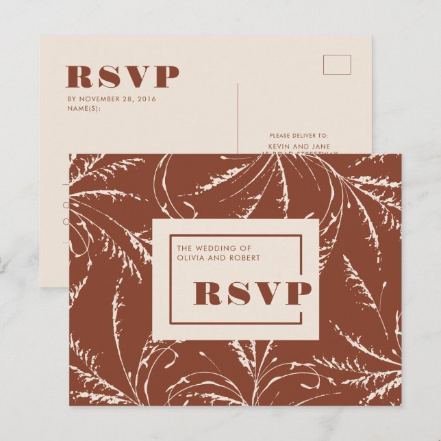 Postal Terracotta Boda Boho Moderno RSVP (Anverso / Reverso)