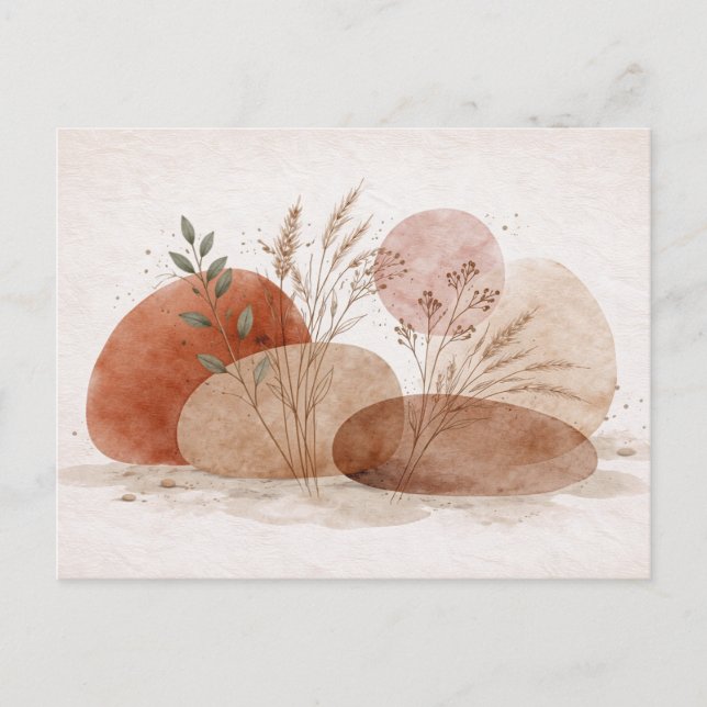 Postal Terracotta Boho Abstract Botanical Watercolor  (Anverso)