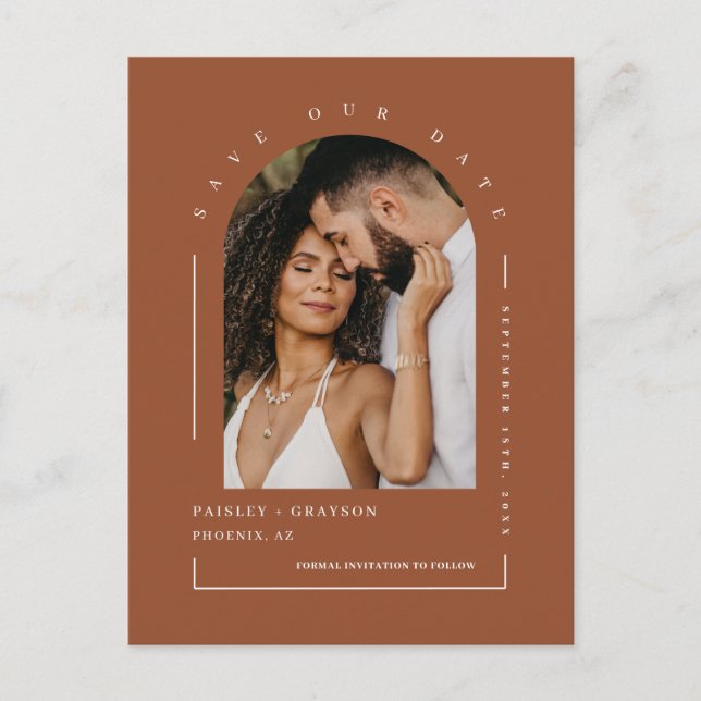 Postal Terracotta Boho Arch Foto Código QR Guardar Nuestr (Anverso)