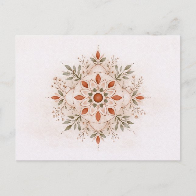Postal Terracotta Boho Botanical Mandala Watercolor  (Anverso)