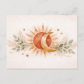 Postal Terracotta Boho Celestial Sun Moon Botanical