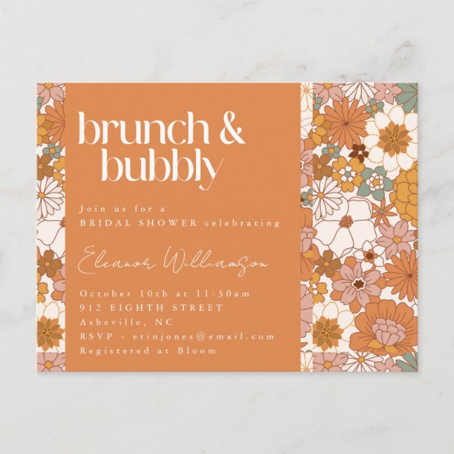 Postal Terracotta Boho Floral Brunch Bubbly Despedida de  (Anverso)