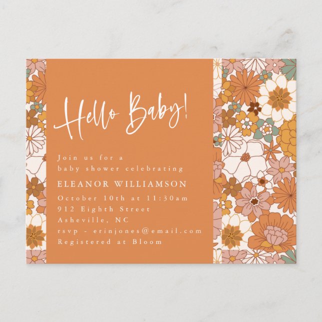 Postal Terracotta Boho Floral Hello Baby Cute Shower (Anverso)