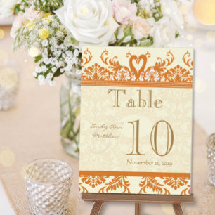 Postal Terracotta Coral Ivory Swan Damask Table Number