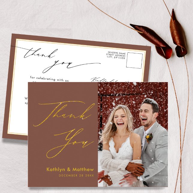 Postal Terracotta Elegante Boda De Guión Oro Gracias (Subido por el creador)