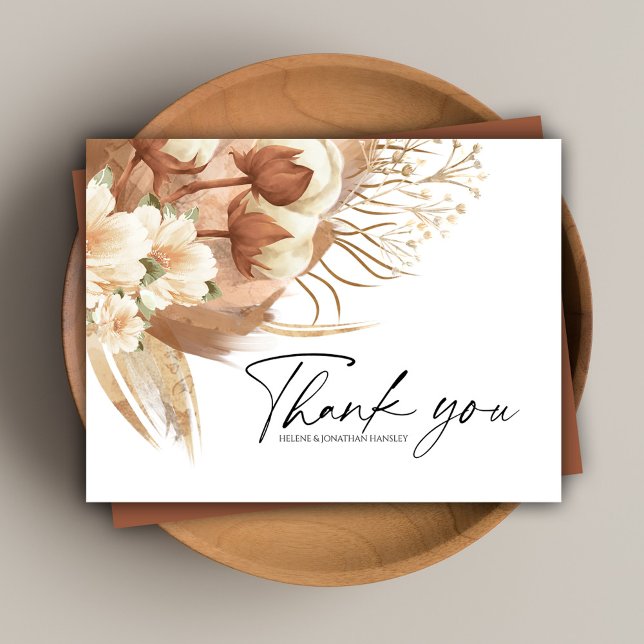 Postal Terracotta Floral Boho Boda Gracias (Terracotta Floral Boho Wedding Thank You Postcard)