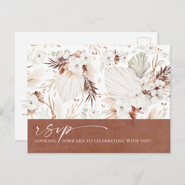 Postal Terracotta Floral Boho Wedding RSVP (Anverso / Reverso)