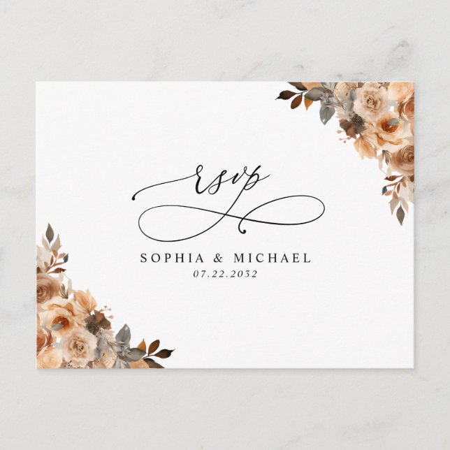 Postal Terracotta Floral Botánica QR Código Boda RSVP (Anverso)