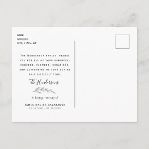 Postal Terracotta Foliage Funeral Gracias Nombre Y Fecha