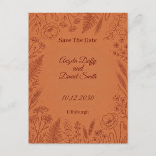 Postal Terracotta Line Art Floral Save the Date
