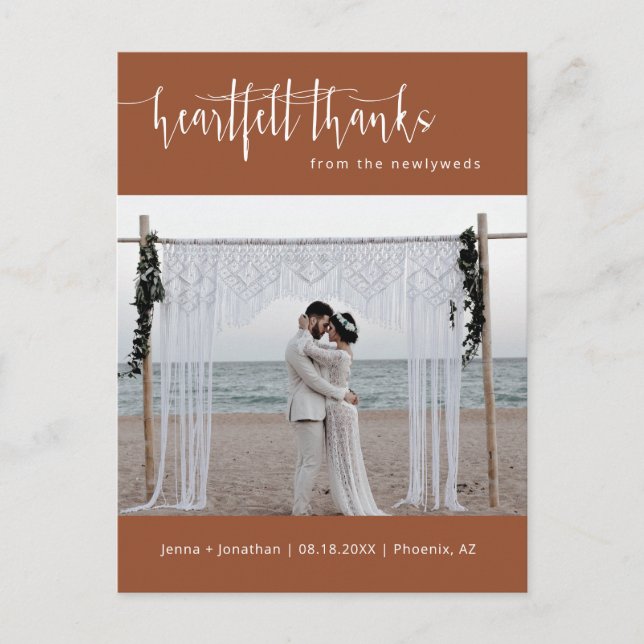 Postal Terracotta Modern Minimal Boda Foto Gracias (Anverso)