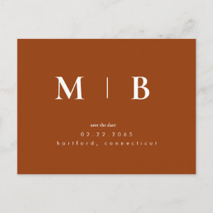 Postal Terracotta Monograma Contemporáneo Save the Date