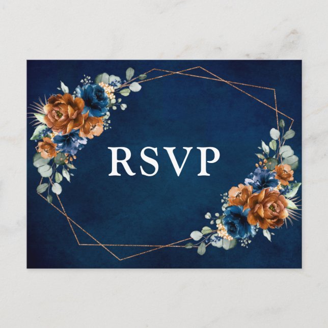 Postal Terracotta Navy Blue Greenerenery Geométrica RSVP  (Anverso)