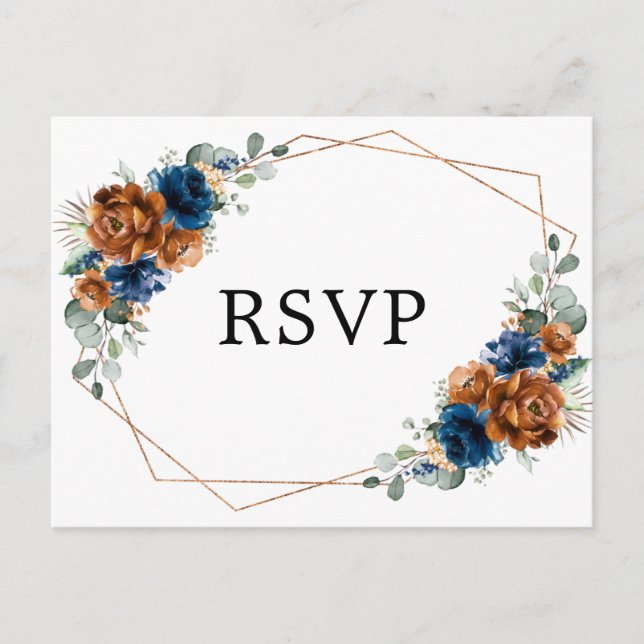 Postal Terracotta Navy Blue Greenerenery Geométrico RSVP (Anverso)