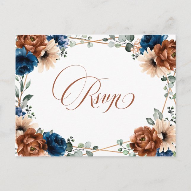 Postal Terracotta Navy Blue Greenerenery Geométrico RSVP (Anverso)