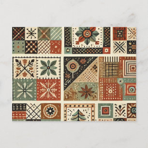 Postal Terracotta Patchwork Quilt Rustic Floral Design