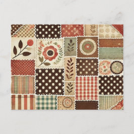 Postal Terracotta Patchwork Quilt Rustic Floral Design