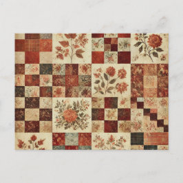 Postal Terracotta Patchwork Quilt Rustic Floral Design