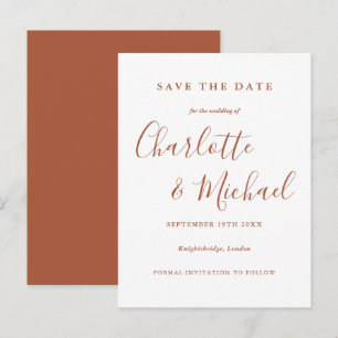Postal Terracotta Signature Script de Boda Save the Date