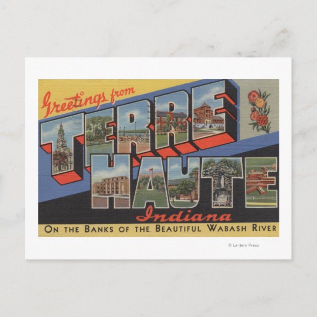 Postal Terre Haute, Indiana - Escenas de letras grandes (Anverso)