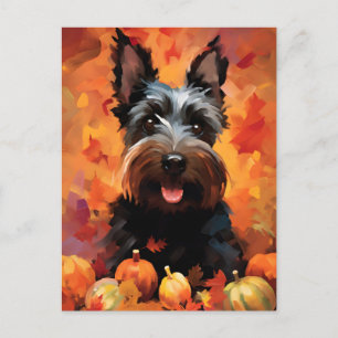 Postal Terrier Escocés Acción de Gracias de Otoño